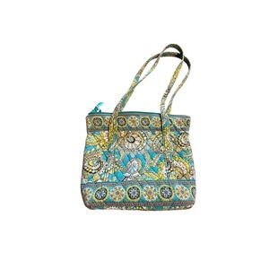 Vera Bradley Quilted Cotton Tote Bag Paisley Teal Green Shoulder Bag